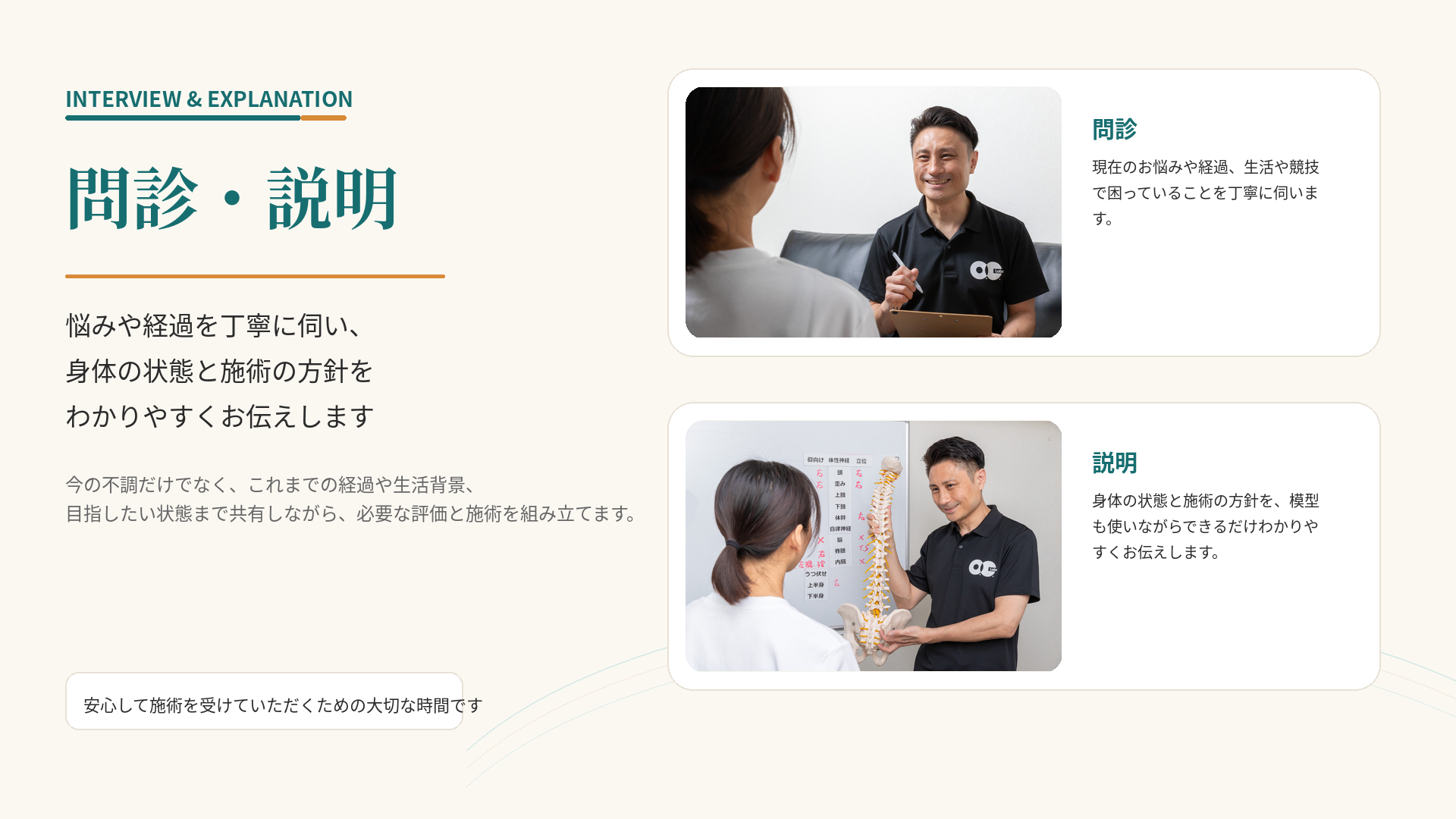O.C.Laboで問診と身体の状態について説明している様子