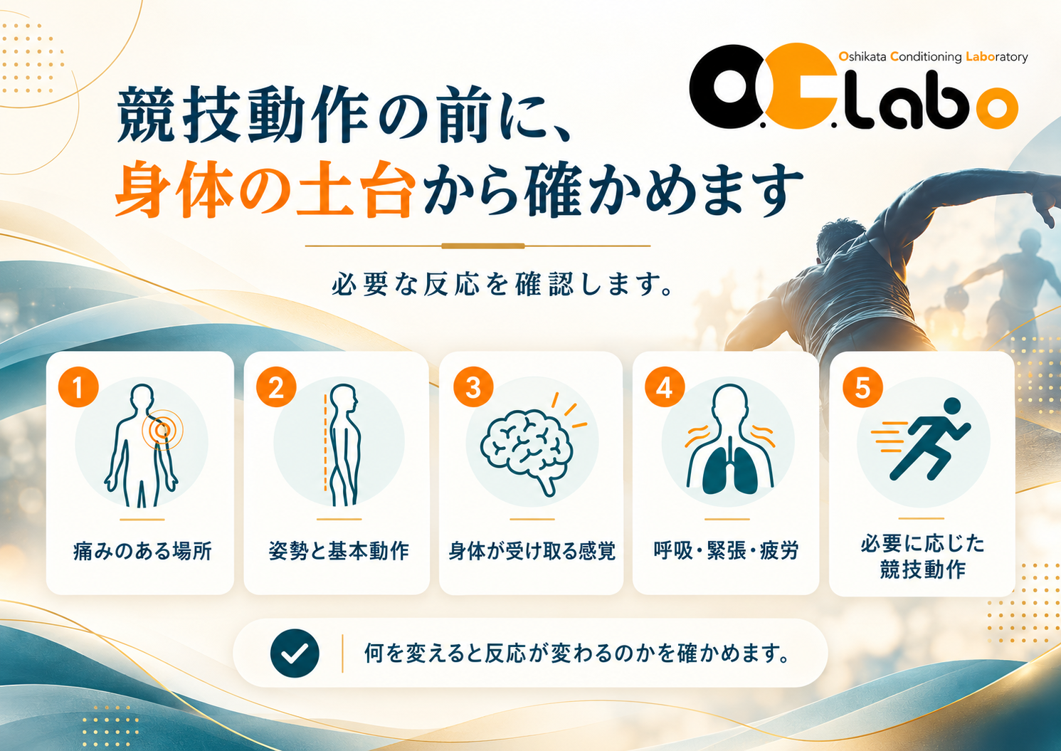 足元から体幹、胸郭、頭まで、身体を支える土台と全身のつながりを示す図